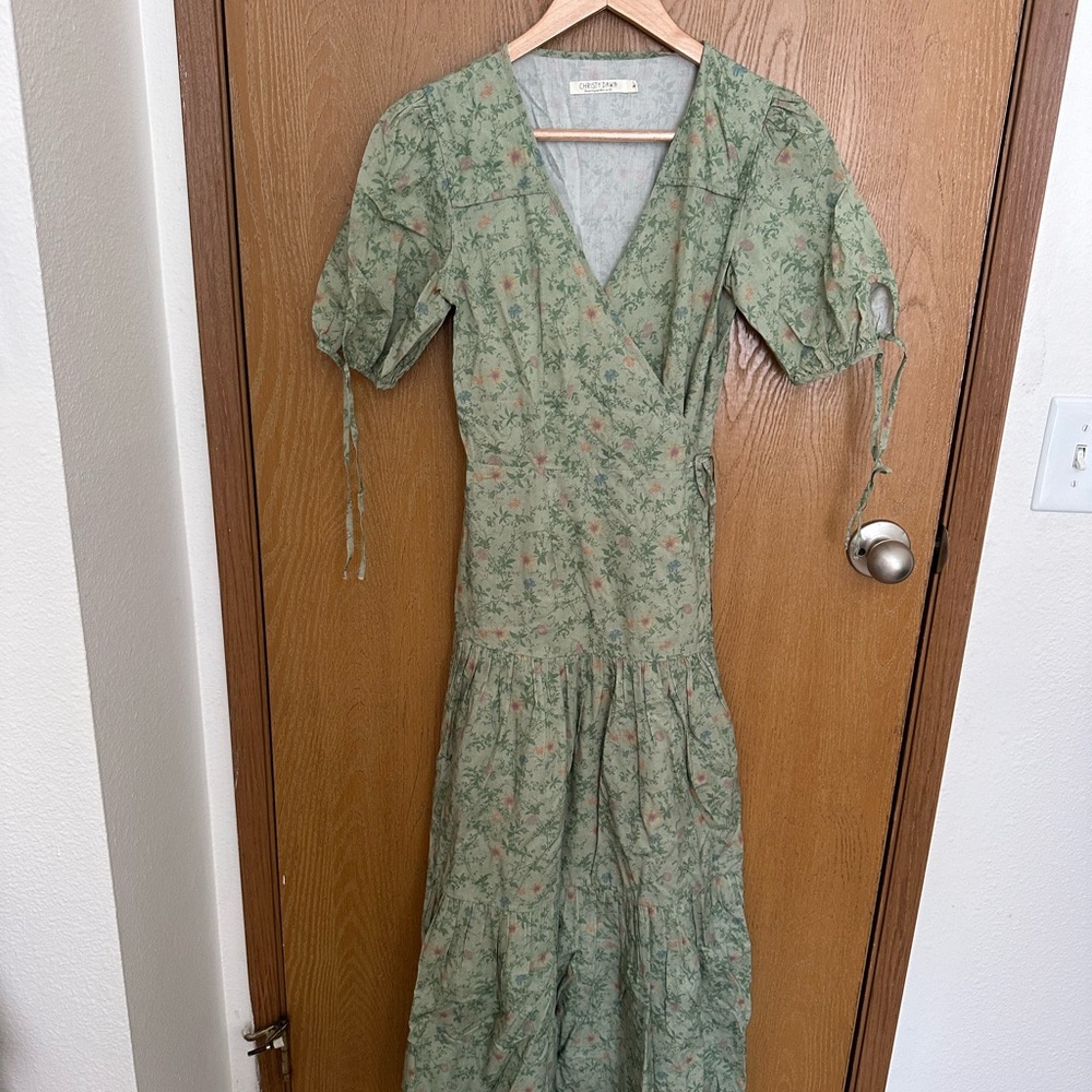 Christy Dawn Augusta wrap dress in sage green buck & poppy print XS